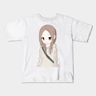 Takagi san wearing a hoodie Kids T-Shirt